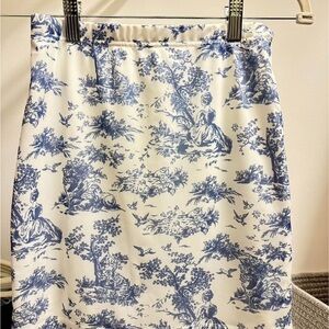 White and Blue Floral Print Pencil Skirt - Women's Blue and White